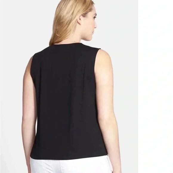 Eileen Fisher Round Split Neck Mixed Media Shell Top Size Large - Picture 6 of 7